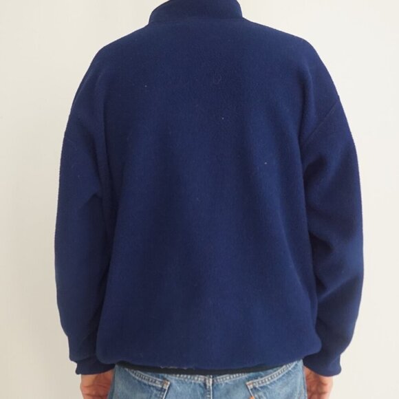 VTG '90S Russell Athletic Navy Fleece Button Collar Outdoor Pull Over Sweater L - Picture 2 of 10